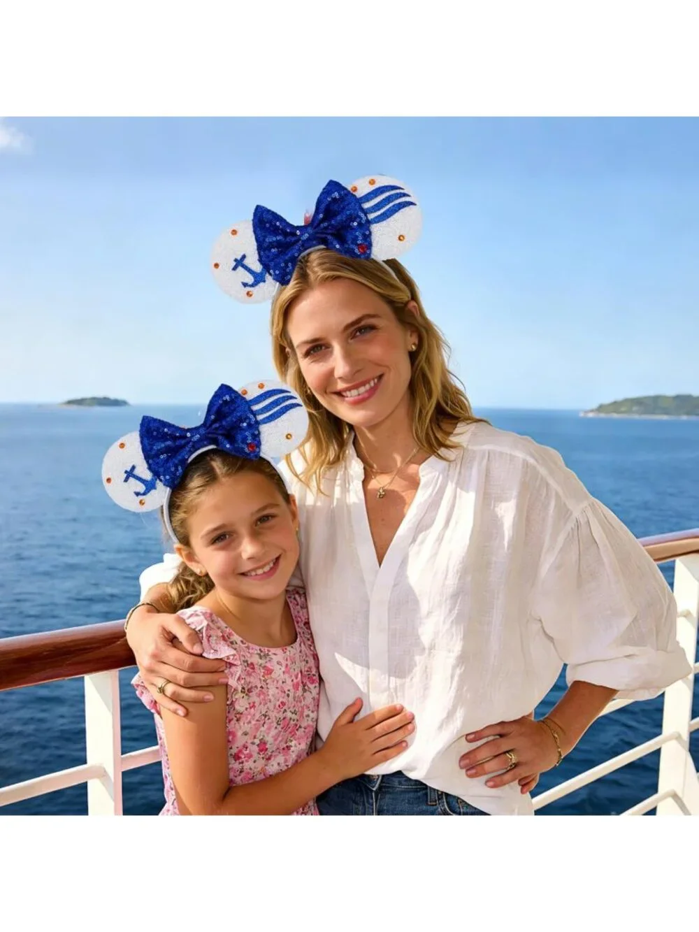 Women Blue Sparkly Sequin Mickey Mouse Costume Headband For Cosplay 2PCS